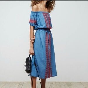 Madewell Embroidered Chambray Bohemian Midi Dress